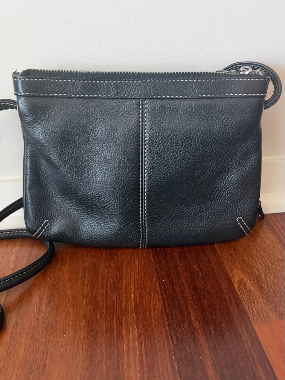 Tignanello Black Leather Crossbody with Silver Hardware - Picture 2 of 4